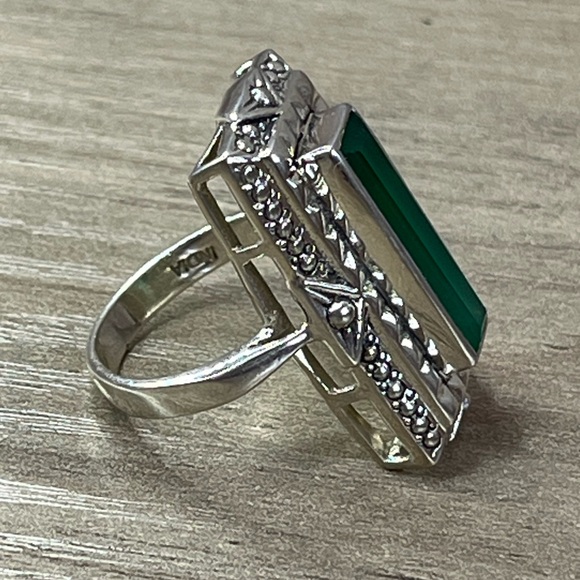 Nicky Butler Sterling Silver Green Chalcedony Gemstone Art Deco Ring - Picture 5 of 12